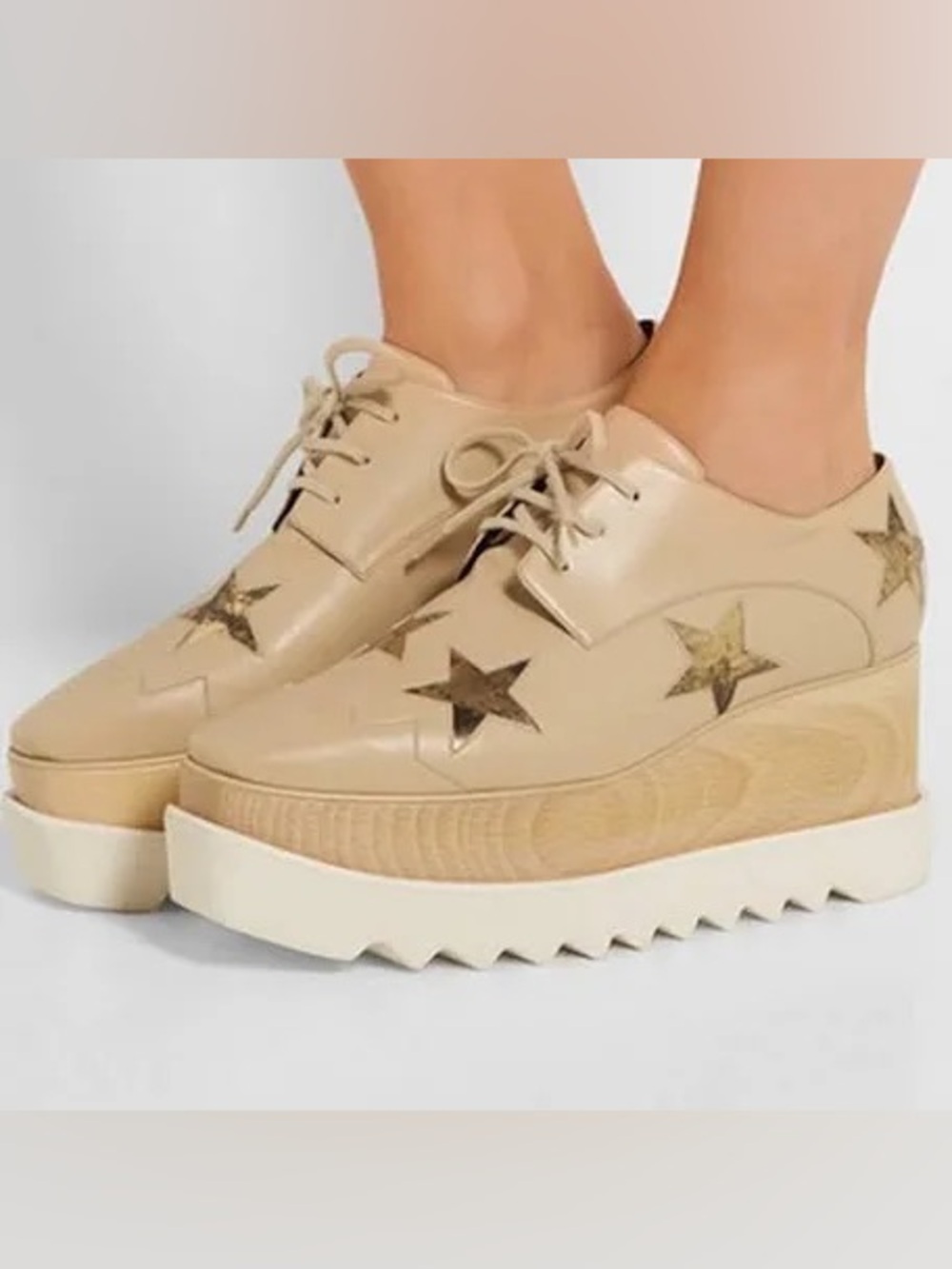 Stella McCartney Beige Platform Derby Shoes with Gold Stars
